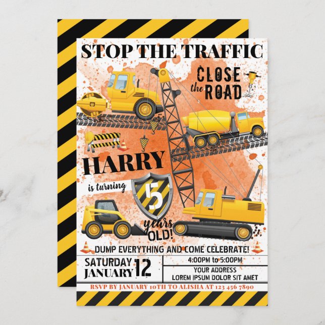 Construction Birthday Invitation (Front/Back)