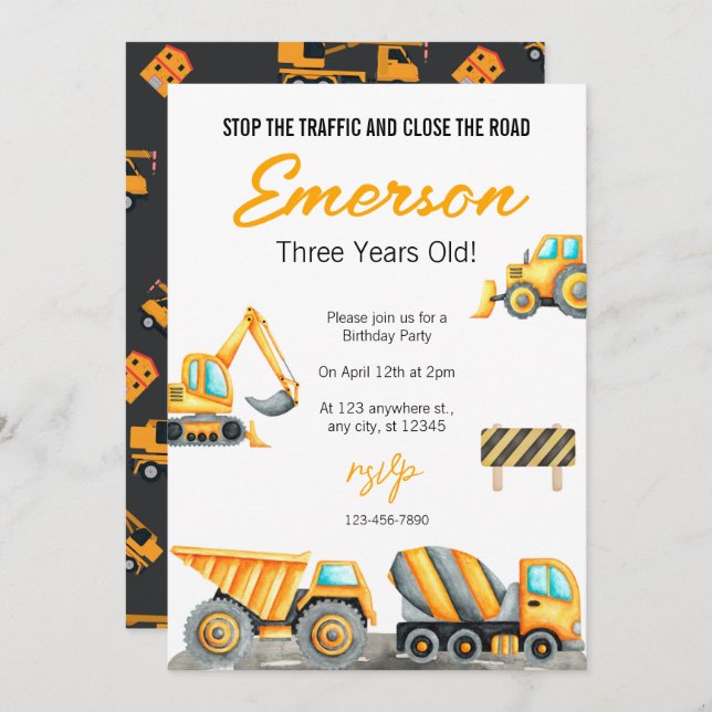 Construction Birthday Invitation (Front/Back)
