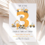 Construction Birthday Invitation 3rd Birthday<br><div class="desc">This adorable orange and yellow Construction Girl or Boy birthday invitation features a big number "3" with four different construction vehicles. Optional backing also included! This Construction Birthday Invite is sure to complete any Construction Themed birthday party! By using the easy to use Zazzle software (no download necessary) right in...</div>