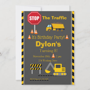 Construction Birthday Invitation, Bull Dozer  Invi Invitation