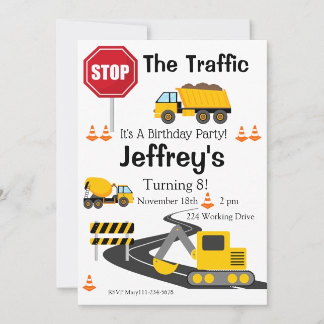 Construction Birthday Invitation, Bull Dozer   Invitation (Front)