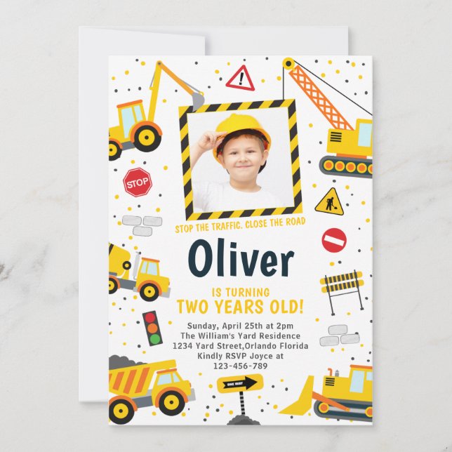 Construction Birthday Invitation Dump Truck Party (Front)