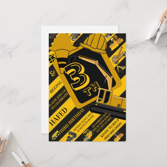 Construction Birthday Invitation, Editable Constru Invitation (Front/Back In Situ)