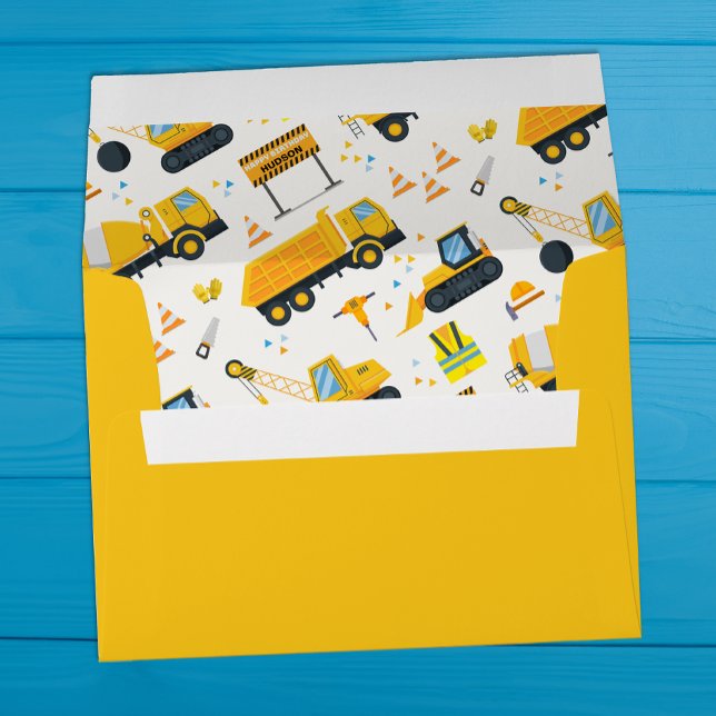 Construction Birthday Invitation Envelope – Yellow (envelope design)