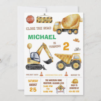 Construction Birthday Invitation For Boys
