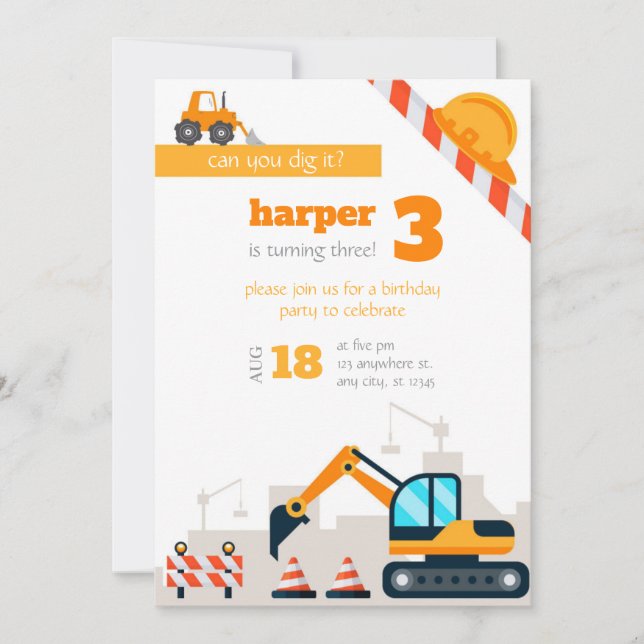 Construction birthday invitation template bday (Front)