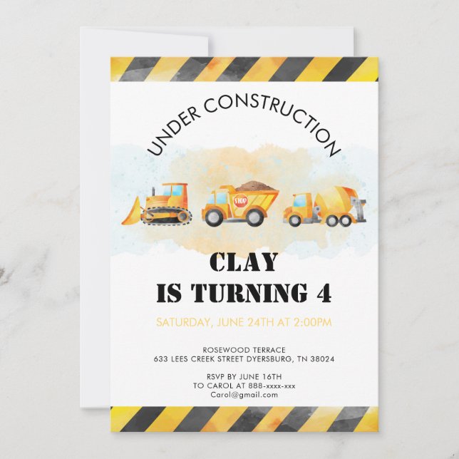 Construction Birthday Invitation Truck Birthday (Front)