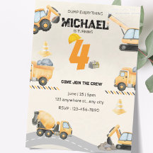 Construction Birthday Invitation, Trucks Them