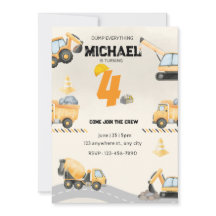 Construction  Birthday Invitation, Trucks Them