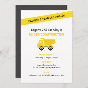 Construction Birthday Invitation, White Invitation