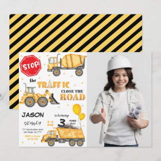 Construction Birthday Invitation with photo
