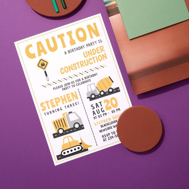Construction Birthday Kid Invitation Templates  (Construction Party)