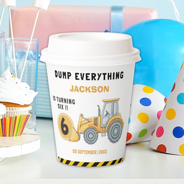 Construction Birthday Paper Cups Turning Six White (Creator Uploaded)
