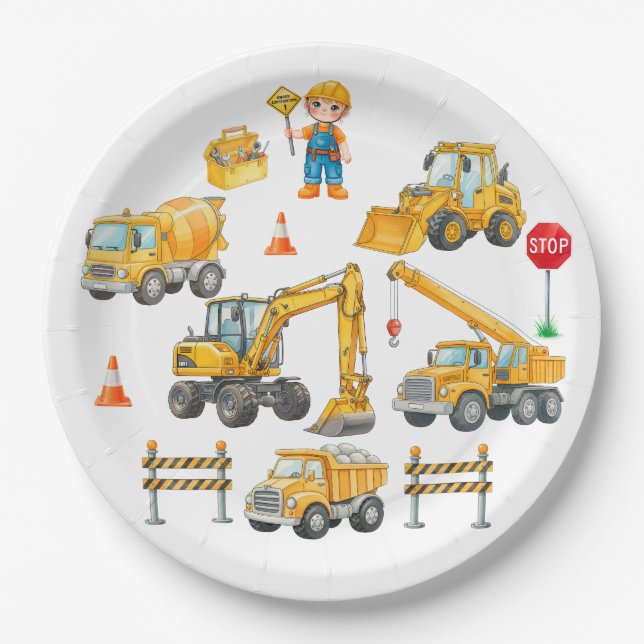 Construction Birthday Paper Plates (Front)