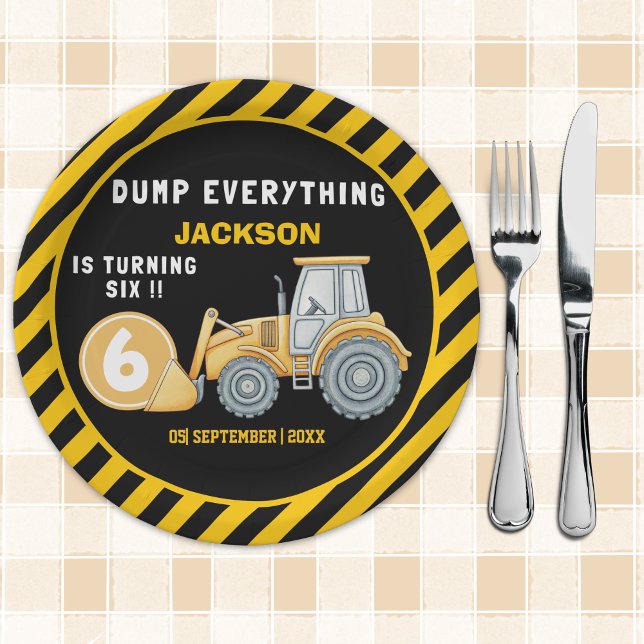 Construction Birthday Paper Plates Turning 6 (Creator Uploaded)