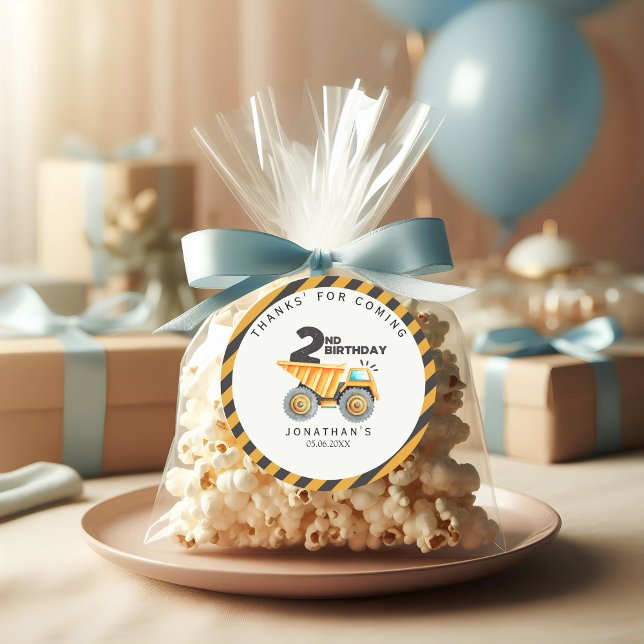 Construction Birthday Party 2 Years Classic Round Sticker (Creator Uploaded)