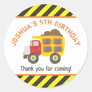 Construction Birthday Party Dump Truck Classic Round Sticker
