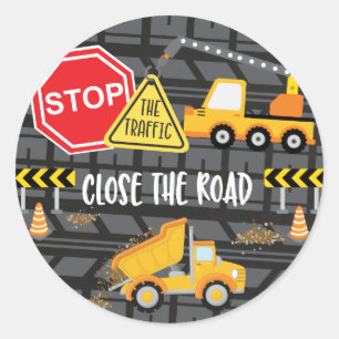 Construction Birthday Party Favor Classic Round Sticker