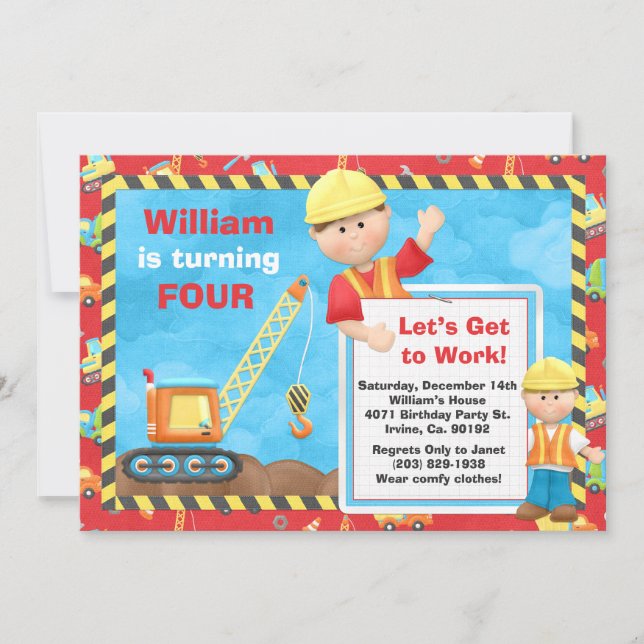 Construction Birthday Party Invitation (Front)