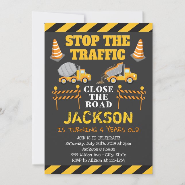 Construction Birthday Party Invitation (Front)