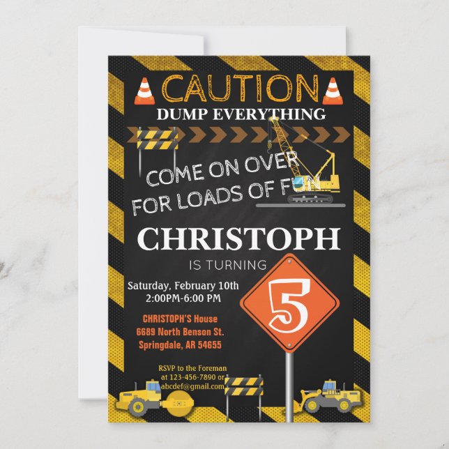 Construction Birthday Party Invitation (Front)