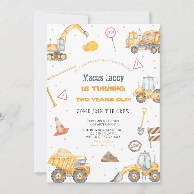 Construction Birthday Party Invitation (Front)
