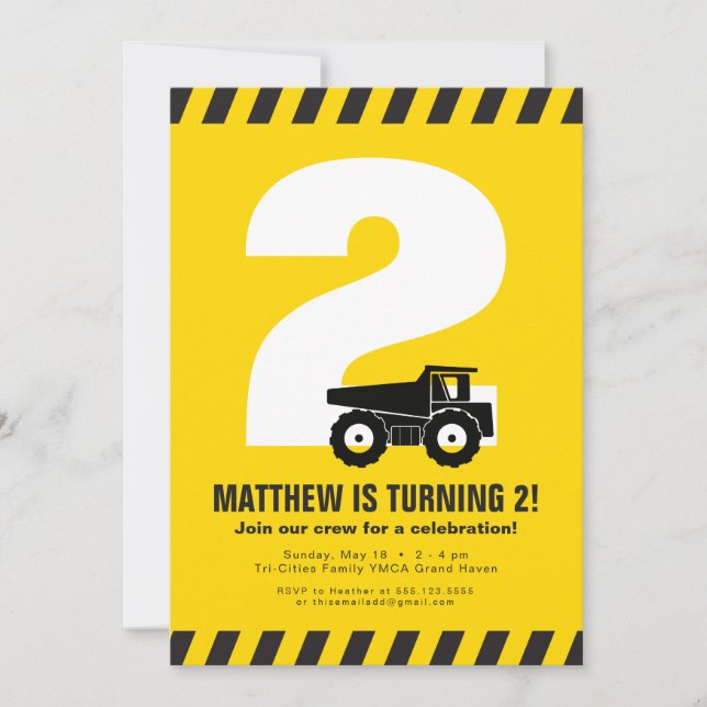 Construction birthday party invitation (Front)