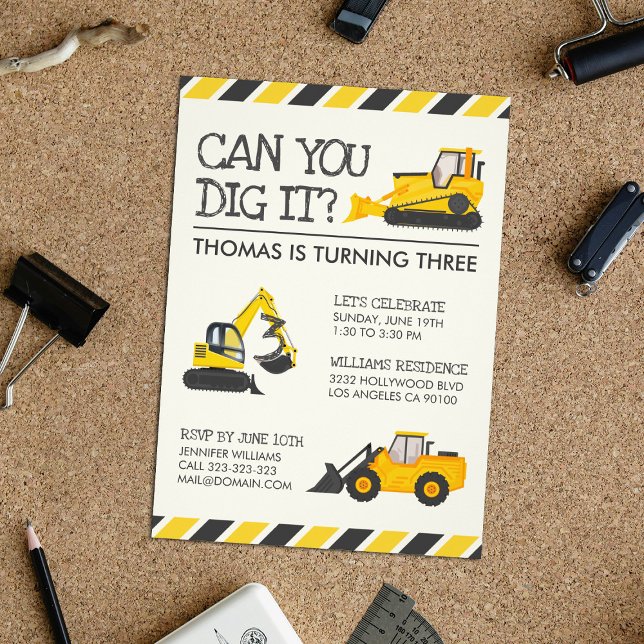 Construction Birthday Party Invitation (Kids Construction Birthday Party Invitation on Table)