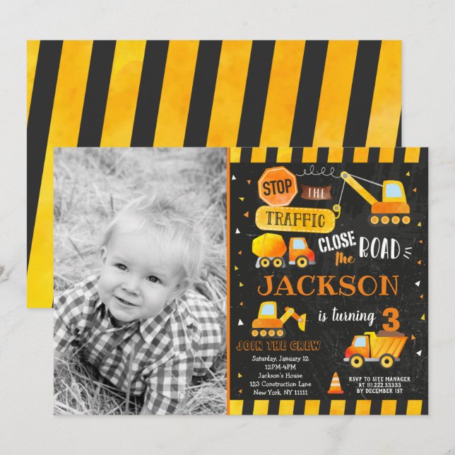 Construction Birthday Party Invitation (Front/Back)