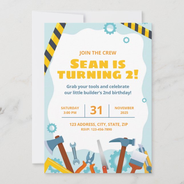 Construction Birthday Party Invitations for Boys (Front)