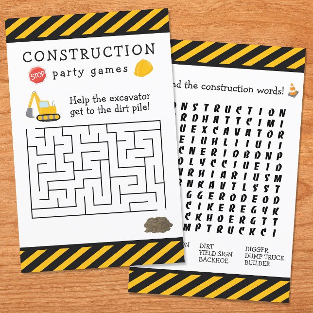 Construction Birthday Party Kid Boy Activity Sheet (Creator Uploaded)