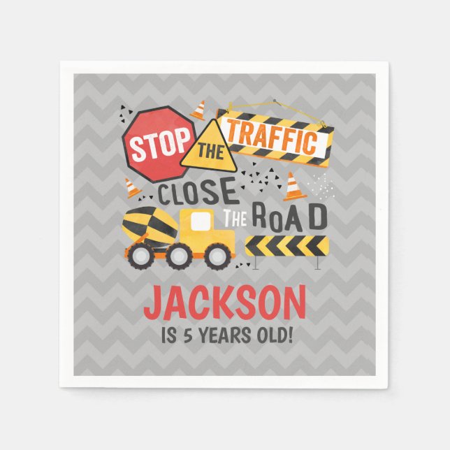 Construction Birthday Party Napkin Dump Truck (Front)