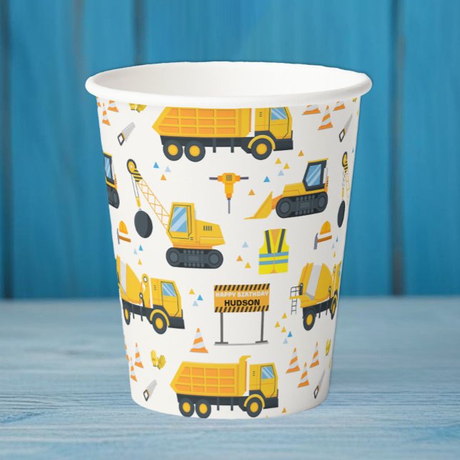 Construction Birthday Party Paper Cups – Yellow Du (Cute Construction Vehicle Birthday Party Paper Cups)