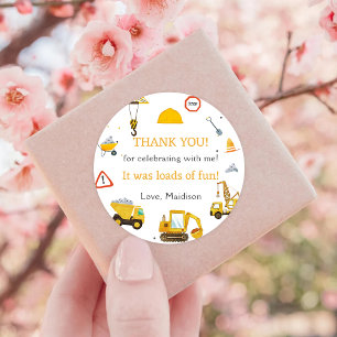 Construction Birthday Party Thank You Classic Round Sticker