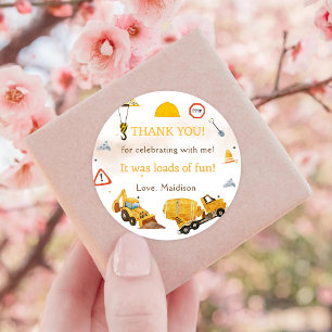 Construction Birthday Party Thank You Classic Round Sticker