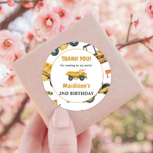 Construction Birthday Party Thank You  Classic Round Sticker