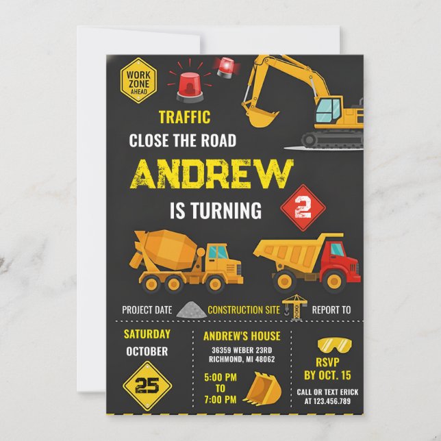 Construction Birthday Party theme Birthday  Invitation (Front)