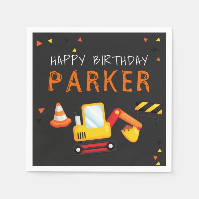 Construction Birthday Personalised Chalkboard Napkin (Front)