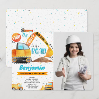 Construction Birthday Photo invitations