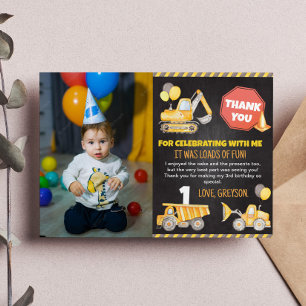 Construction Birthday Photo Thank You Card