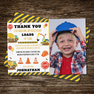 Construction Birthday Photo Thank You Card