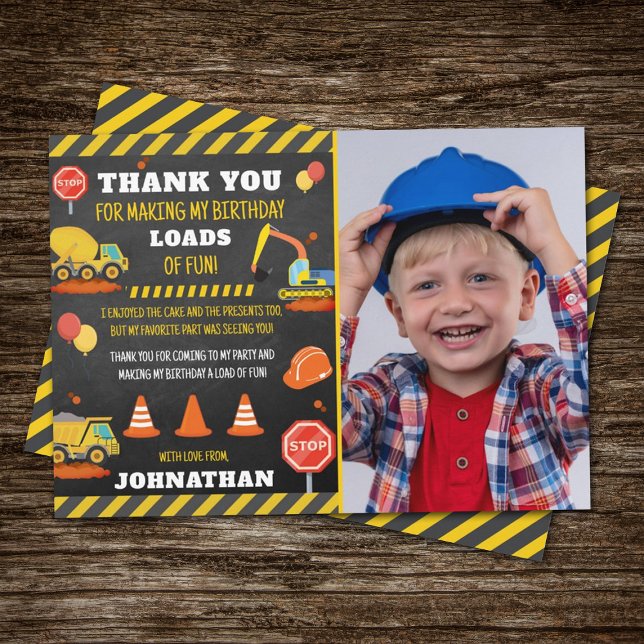 Construction Birthday Photo Thank You Card (Creator Uploaded)
