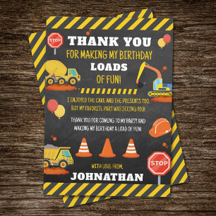 Construction Birthday Thank You Card