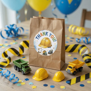 Construction Birthday Thank You  Classic Round Sticker