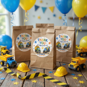 Construction Birthday Thank You Digging With Me  Classic Round Sticker