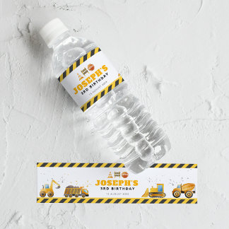 Construction Birthday Water Bottle Label