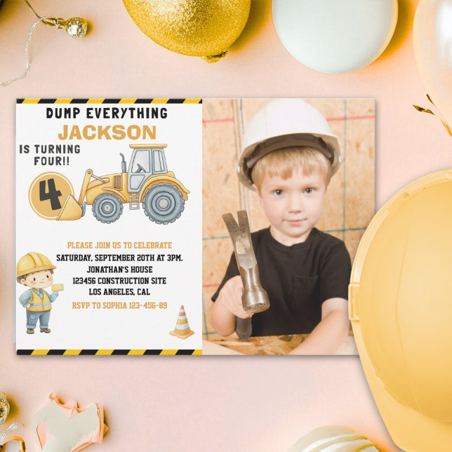 Construction Birthday with Photo | Dump Truck Invitation (Creator Uploaded)