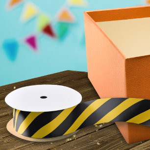 Construction Birthday Yellow and Black Striped Satin Ribbon