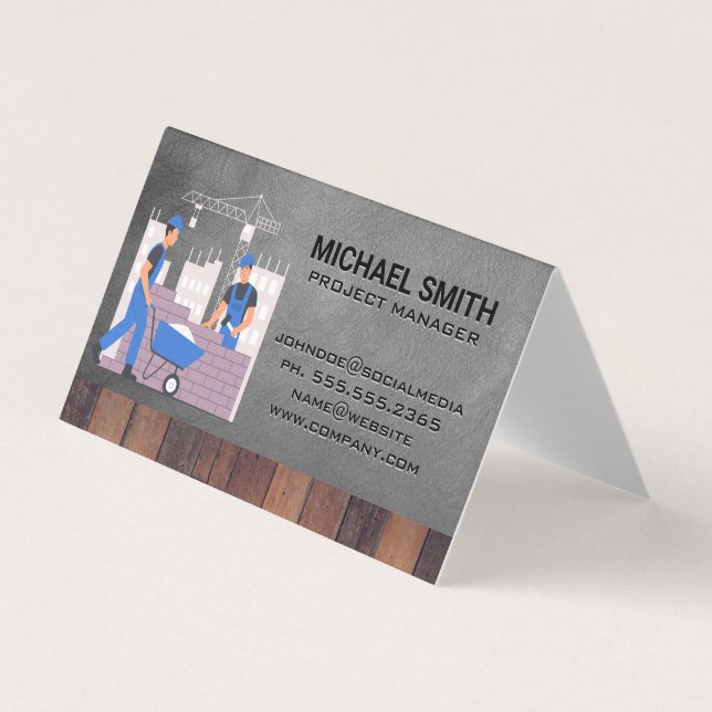 Construction Blue Collar Workers on Job Site Business Card (Front)