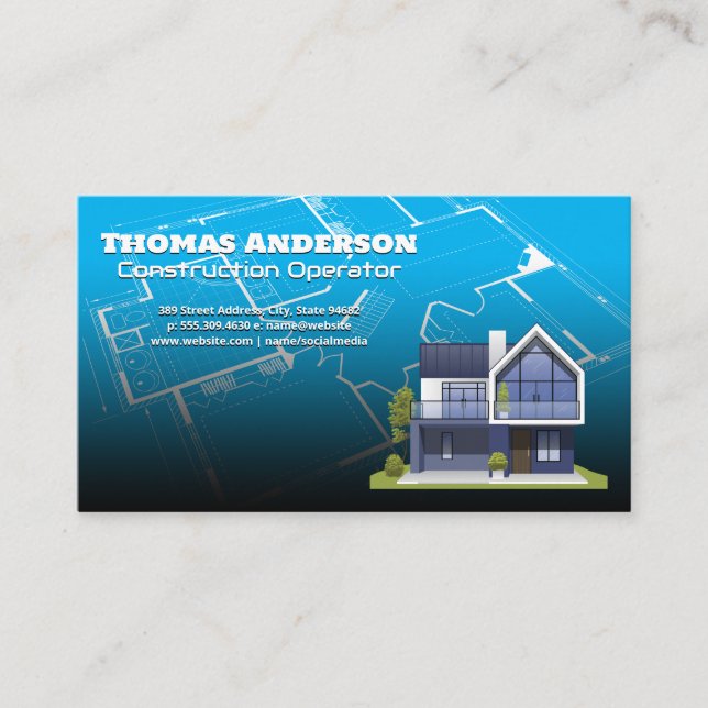 Construction Blue Prints | Real Estate Housing Business Card (Front)